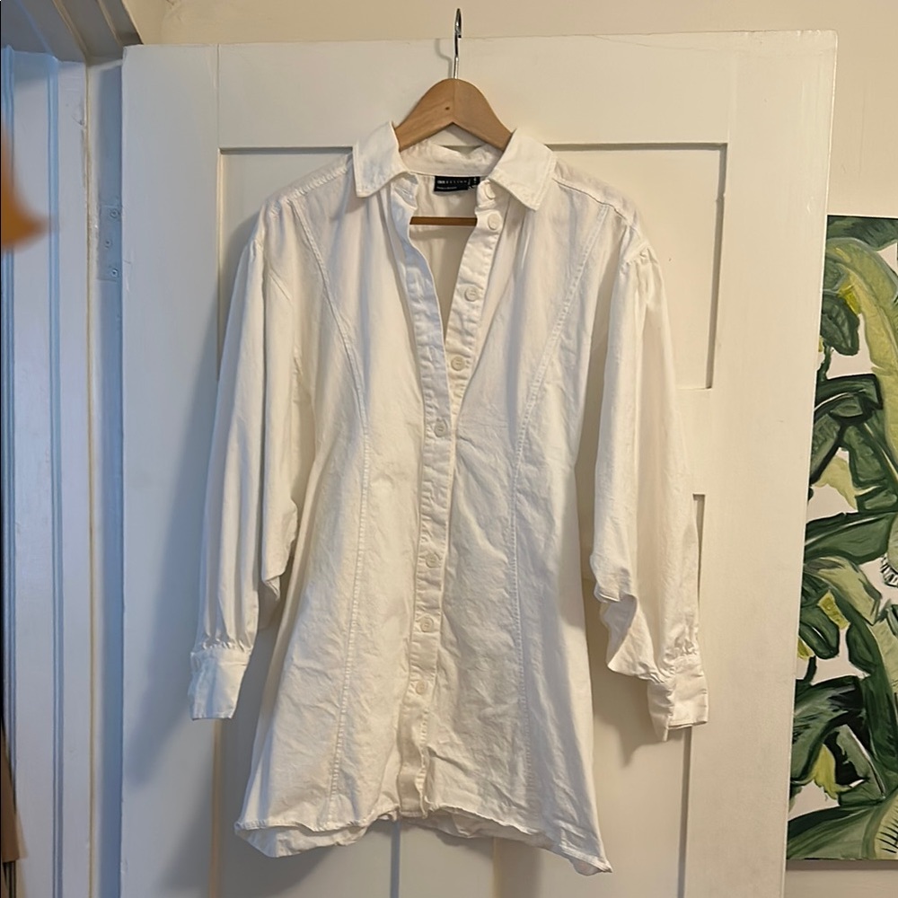 ASOS Puff Sleeve White Casual Button Down Dress